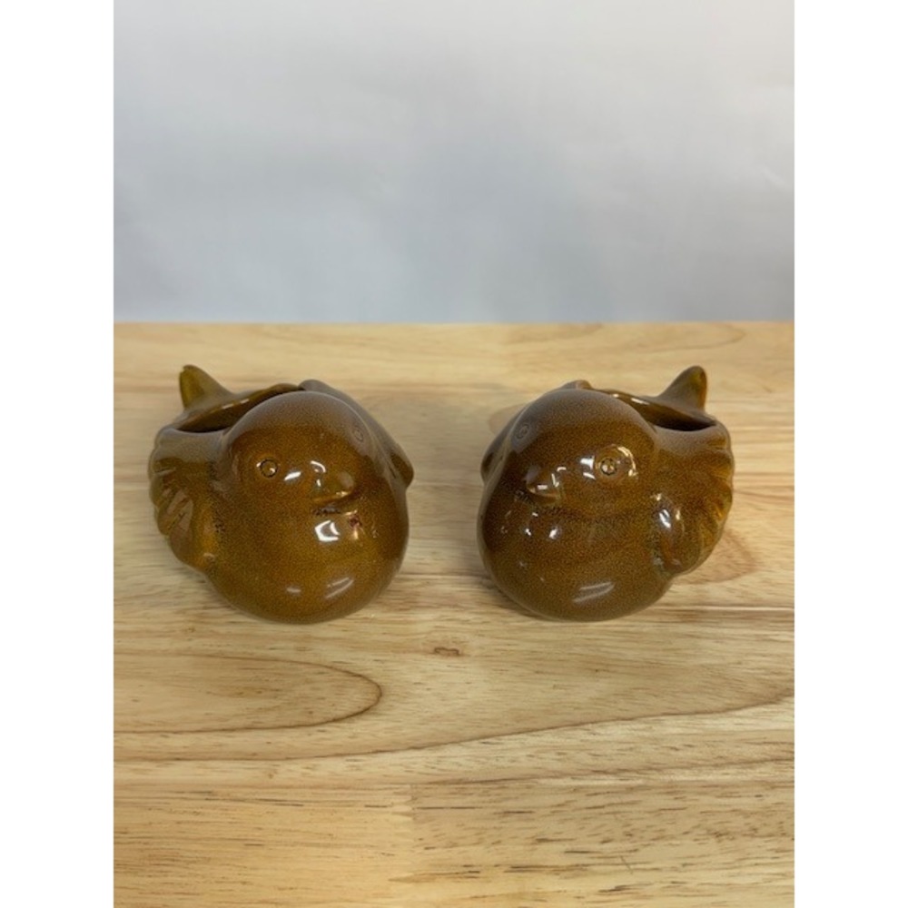 Partylite Ceramic Bird Votive Candle Holders Brown Glazed Set of 2 Vintage Style